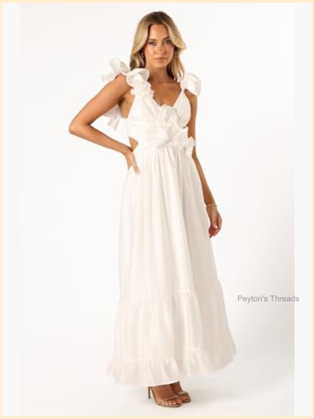Midi Dress with Ruffle Flower Detailing Deep V Neck - Picture 5 of 7